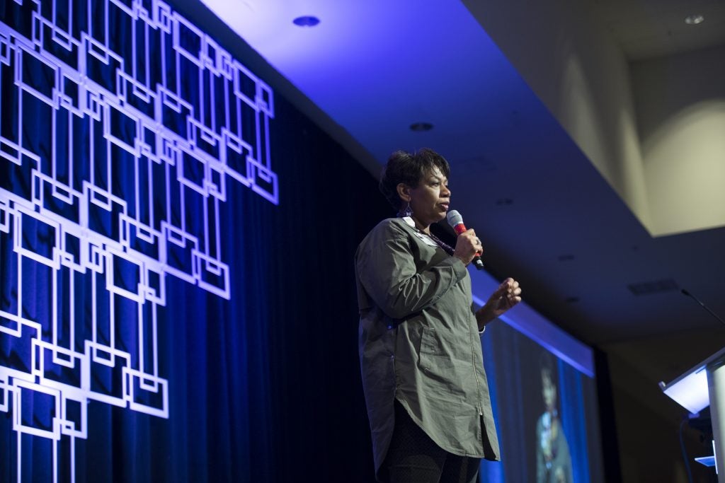 Tanya Blackmon, executive vice president and chief diversity, inclusion and equity officer at Novant Health speaks at a leadership conference.